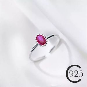 𝓝𝓮𝔀! S925 Strlng Silver 1ct Oval Ruby Solitaire Adjustable Vintage Style Ring